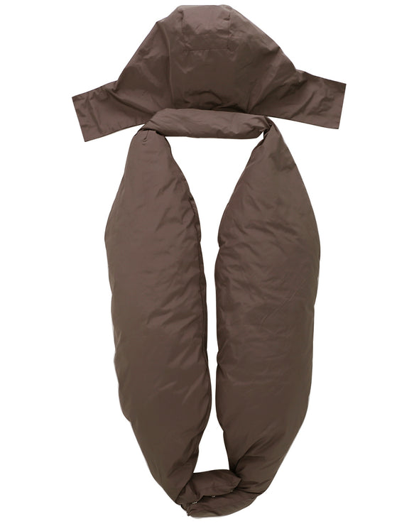 PUFFED VEST WITH PACKABLE HOOD AND HIDDEN POCKETS (DARK BROWN)