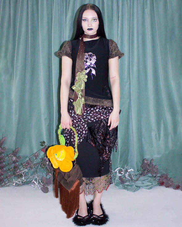 FLORA AND FAUNA TOP (BLACK/BROWN) RADD LOUNGE 限定