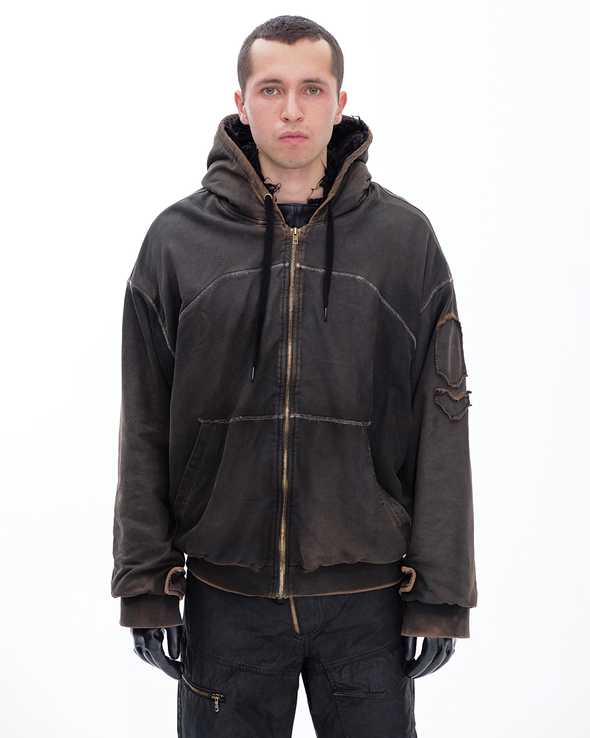 HOODIE WAXED JACKET (DARK BROWN)