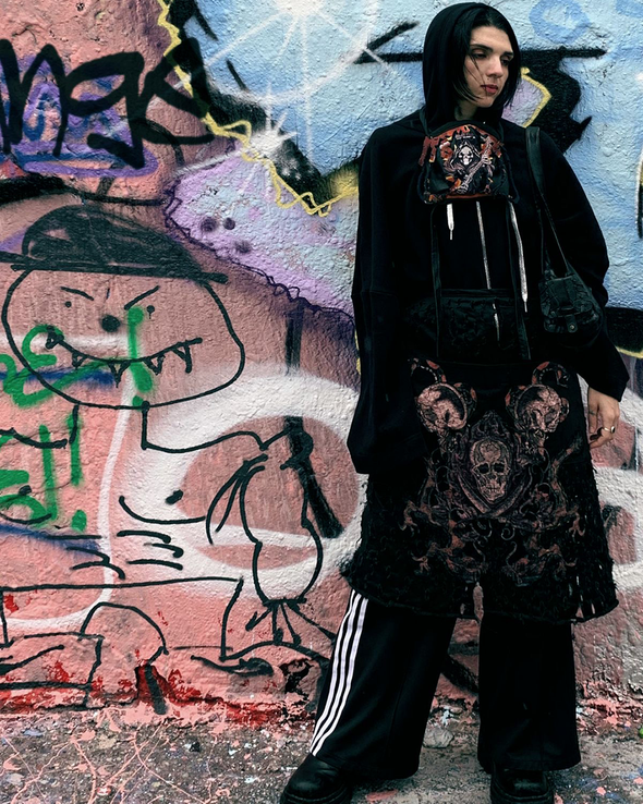 SKULL LONG SKIRT 2 (BLACK) RADD LOUNGE LIMITED
