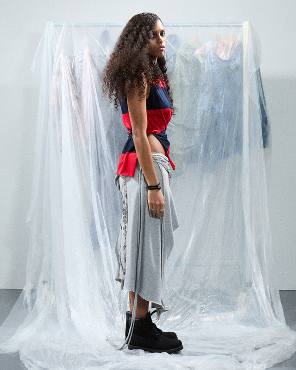 DRAPED MAXI SKIRT IN JERSEY LOOPBACK WITH CORD (GREY)