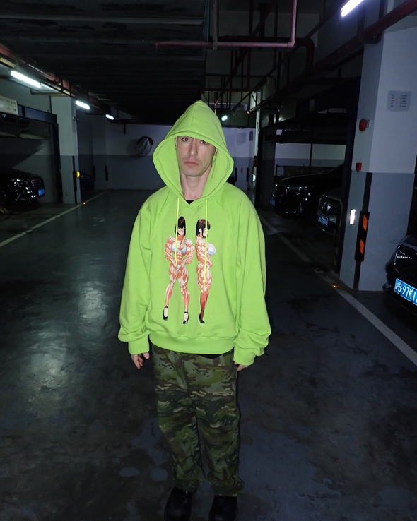 MUSCLE 2 GIRL HOODIE with Amanda del Valle (GREEN) RADD LOUNGE 限定