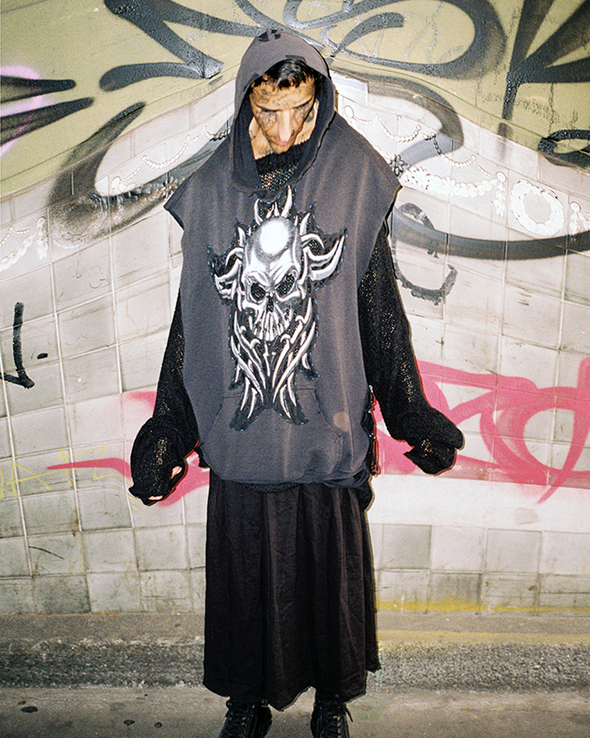 SKULL NO SLEEVE HOODIE 1 (BLACK) RADD LOUNGE 限定