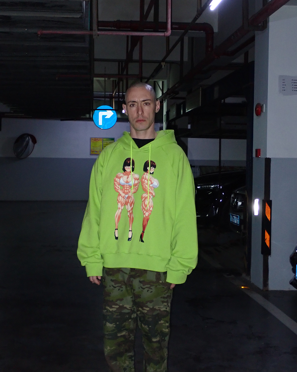 MUSCLE 2 GIRL HOODIE with Amanda del Valle (GREEN) RADD LOUNGE 限定