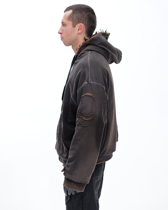 HOODIE WAXED JACKET (DARK BROWN)