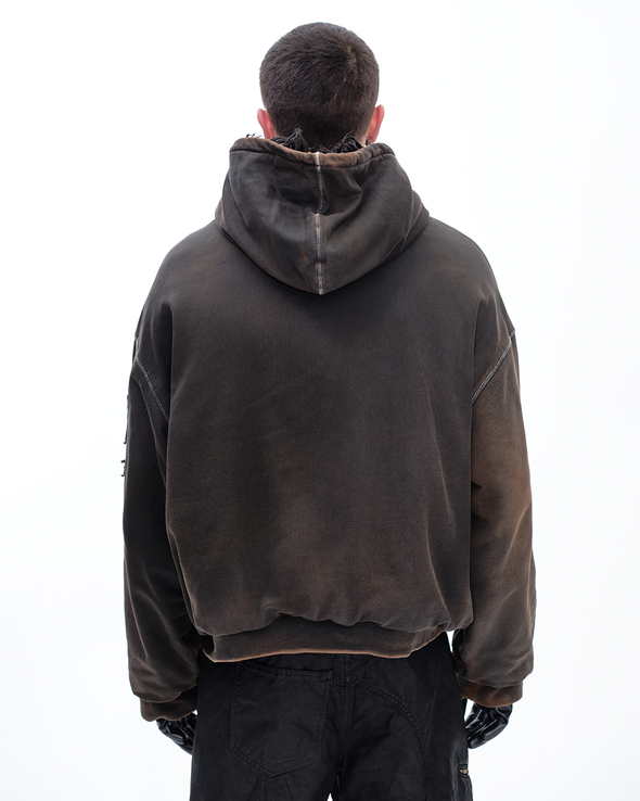 HOODIE WAXED JACKET (DARK BROWN)