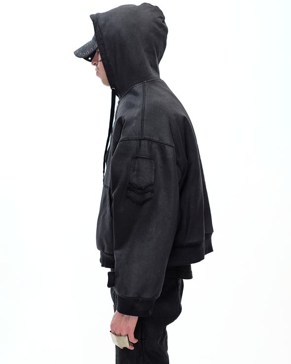 HOODIE WAXED JACKET (BLACK)