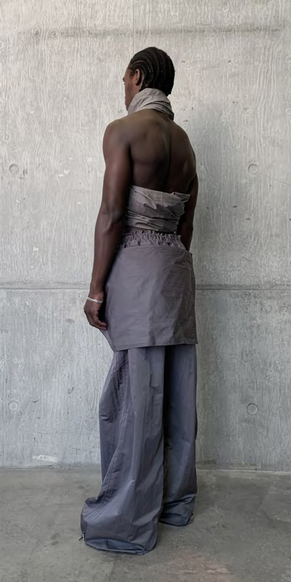 Draped trouser with detachable skirt (dark brown)