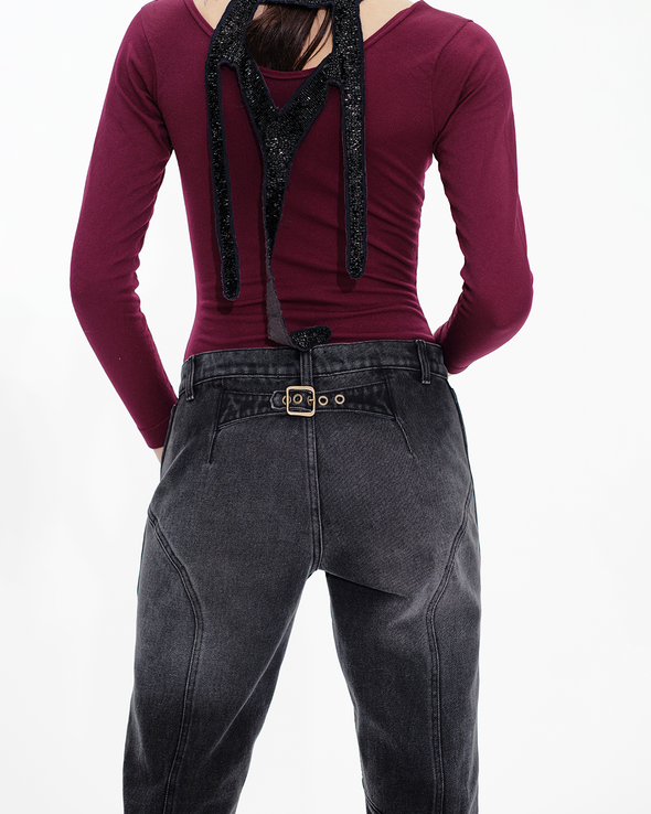 DENIM BIKER PANTS (BLACK)