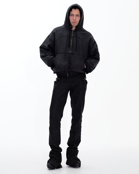 HOODIE WAXED JACKET (BLACK)