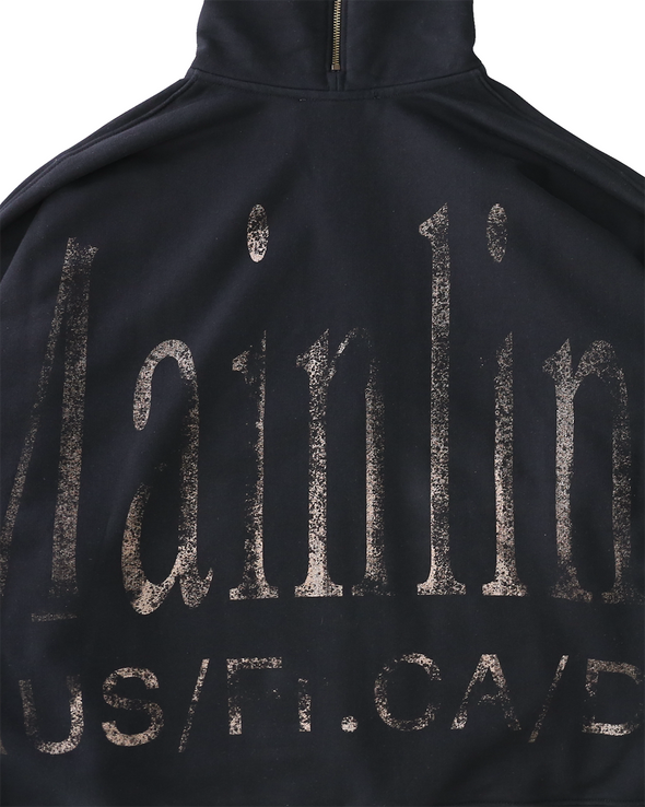 OVERSIZED ZIP-UP WASHED OUT BRONZE LOGO PRINT (BLACK)