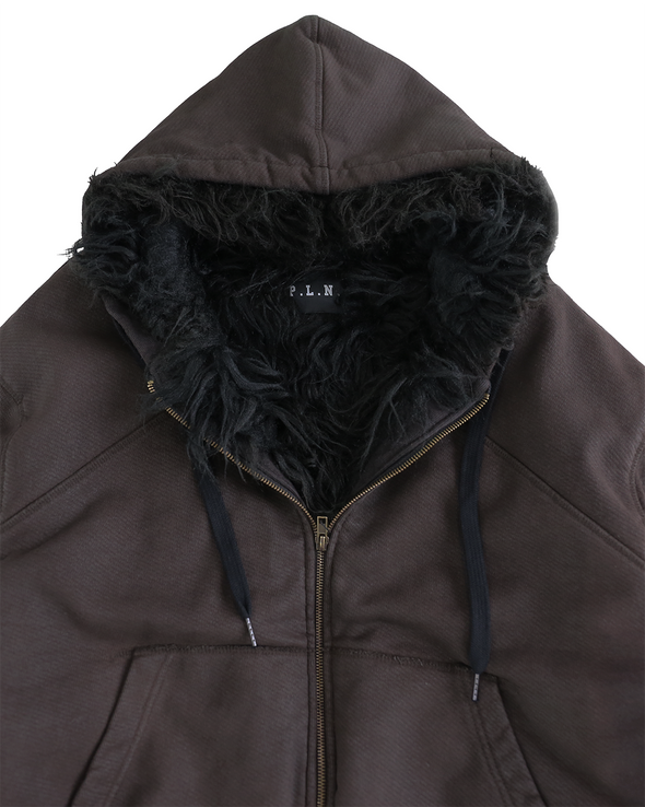 HOODIE WAXED JACKET (DARK BROWN)