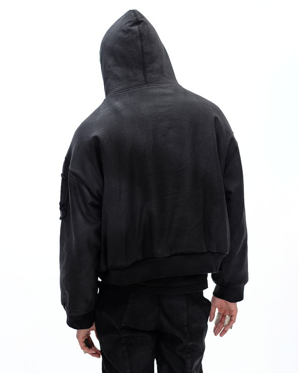 HOODIE WAXED JACKET (BLACK)