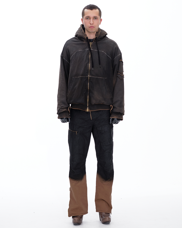 HOODIE WAXED JACKET (DARK BROWN)