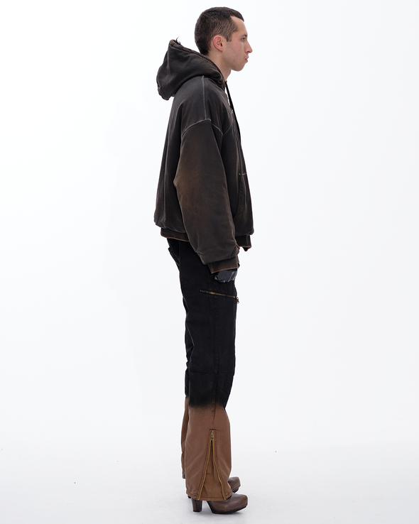 HOODIE WAXED JACKET (DARK BROWN)