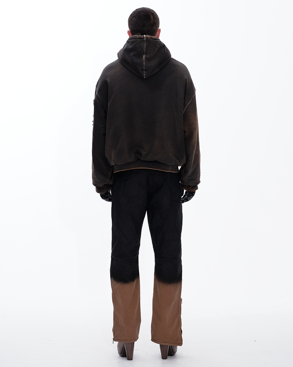 HOODIE WAXED JACKET (DARK BROWN)