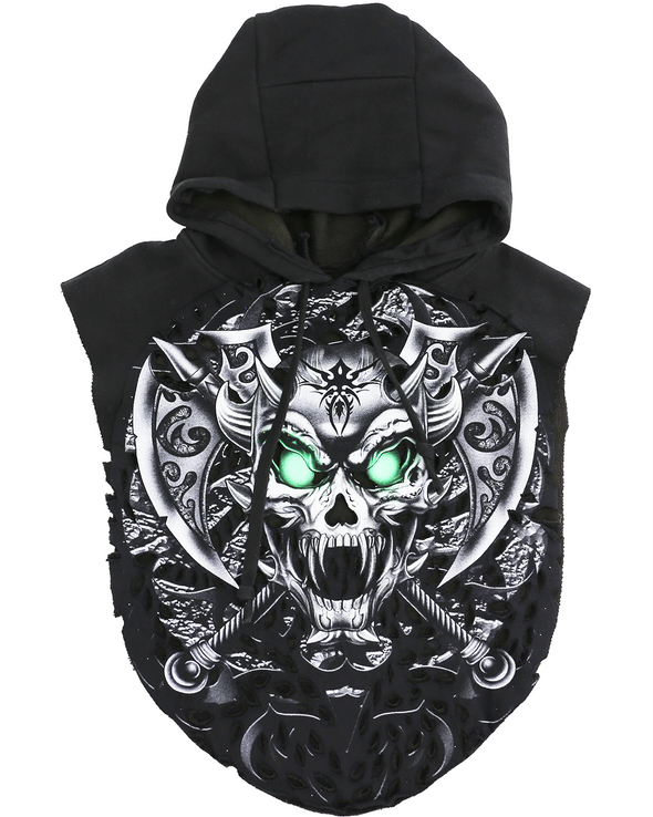 SKULL NO SLEEVE HOODIE 2 (BLACK) RADD LOUNGE LIMITED