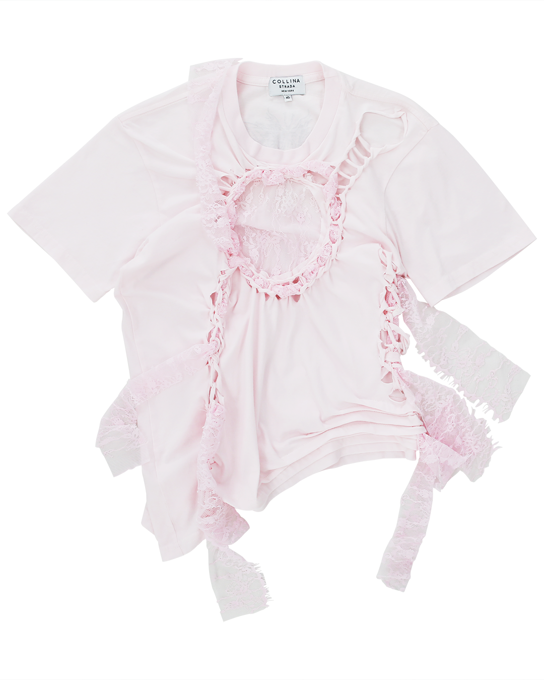 COLLINA STRADA - LACE HEART NASH TEE (LIGHT PINK) | RADD LOUNGE