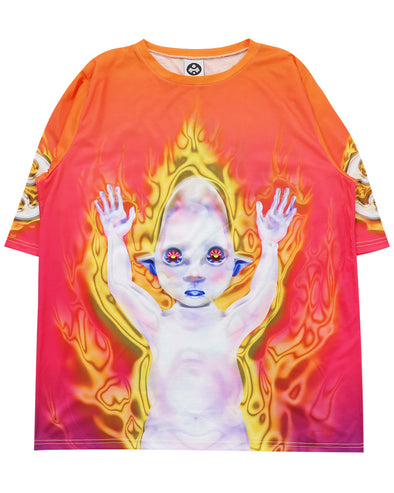 さ　KIM LAUGHTONの「Fertile Strains」Tシャツ KIM LAUGHTON / キム・ロートン - STRAINS BABY SHIRT (RED) | RADD LOUNGE
