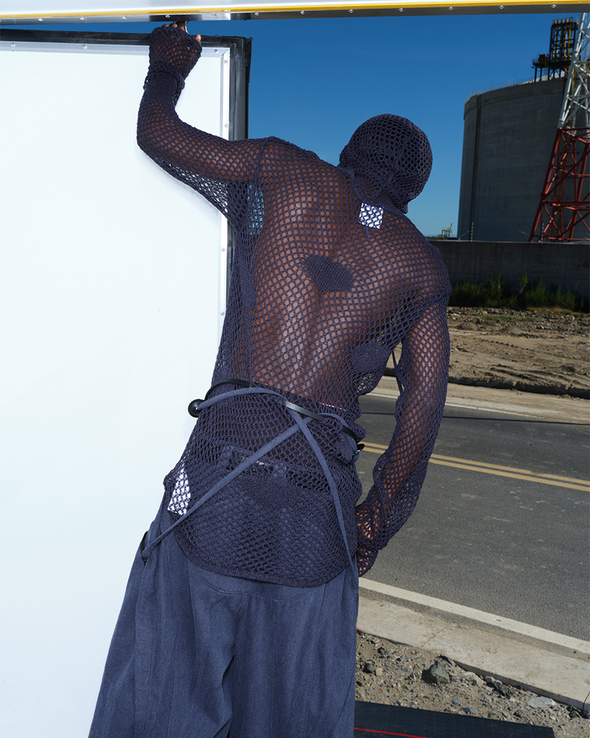 MESH EMBROIDERY HOODIE (NAVY)