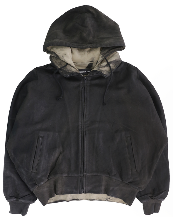 COATED ZIP-UP HOODIE (BLACK)