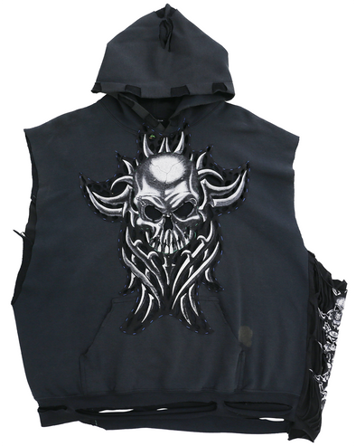 SKULL NO SLEEVE HOODIE 1 (BLACK) RADD LOUNGE 限定