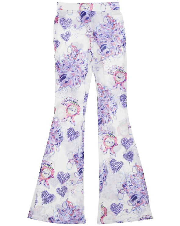 THREADS MONSTER MESH PRINTED TROUSERS (WHITE/PURPLE) ILLUSTRATED BY EMA GASPAR