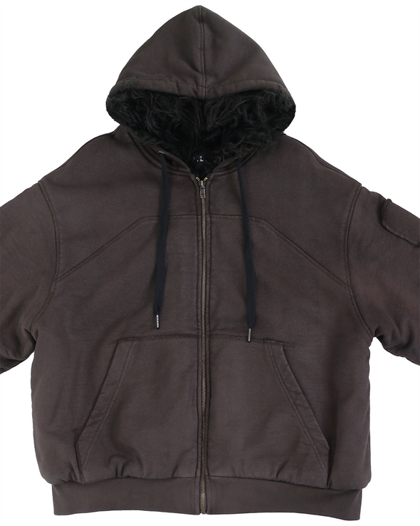 HOODIE WAXED JACKET (DARK BROWN)