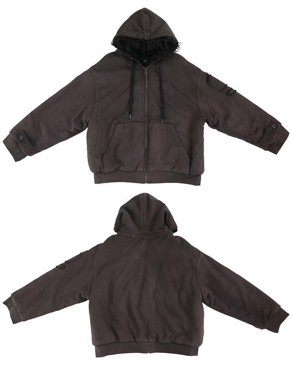 HOODIE WAXED JACKET (DARK BROWN)