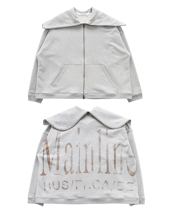 OVERSIZED ZIP-UP WASHED OUT BRONZE LOGO PRINT (GREY)