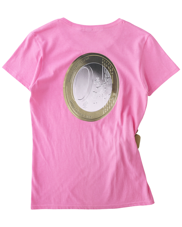 SLIM FIT TEE WITH BACK COIN PRINT AND PLEATS IN (PINK)