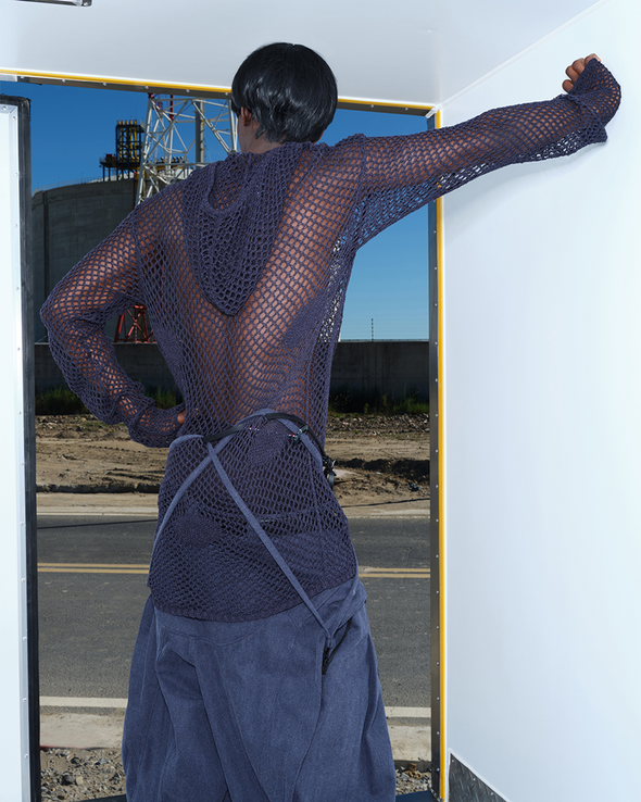 MESH EMBROIDERY HOODIE (NAVY)