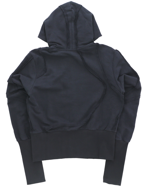 WHITE ZIP UP HOODIE WITH FRAYING DETAIL (DUSKY BLACK)