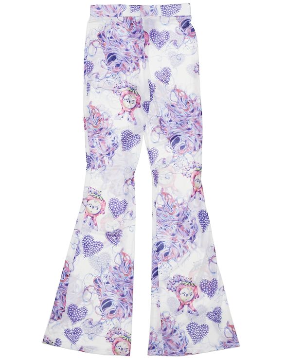 CONSTANÇA ENTRUDO -THREADS MONSTER MESH PRINTED TROUSERS (WHITE/PURPLE) ILLUSTRATED BY EMA GASPAR