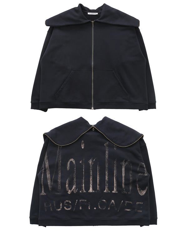 OVERSIZED ZIP-UP WASHED OUT BRONZE LOGO PRINT (BLACK)