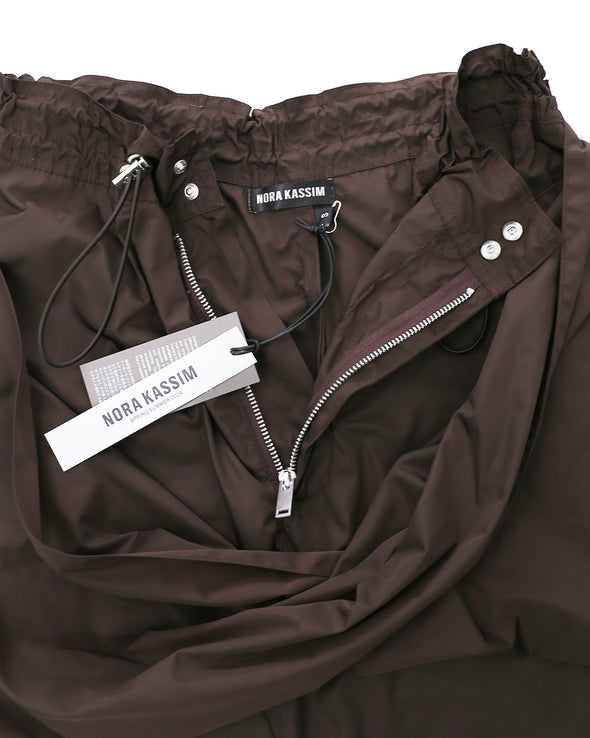 Draped trouser with detachable skirt (dark brown)