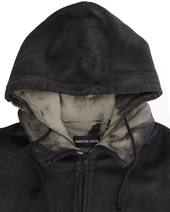 COATED ZIP-UP HOODIE (BLACK)