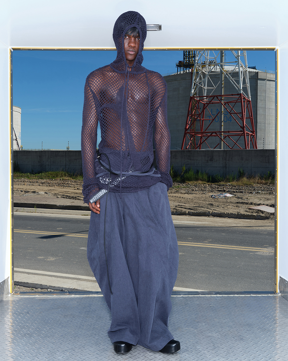 MESH EMBROIDERY HOODIE (NAVY)