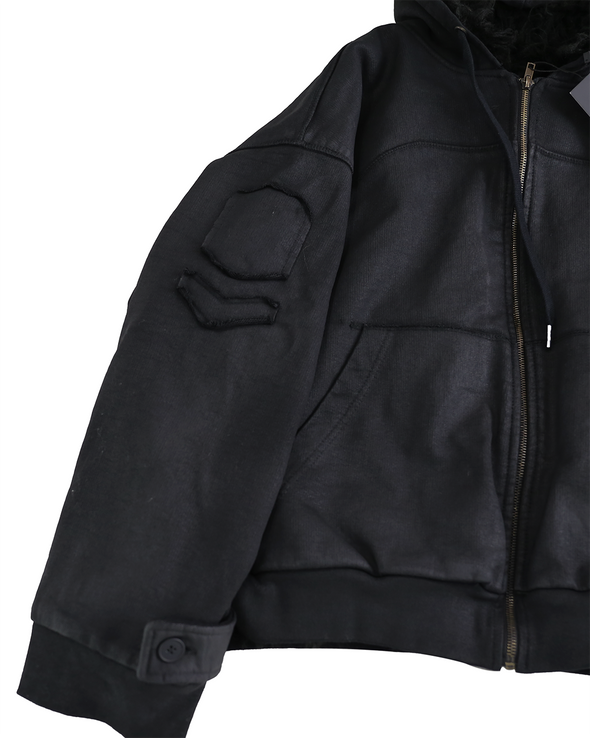HOODIE WAXED JACKET (BLACK)