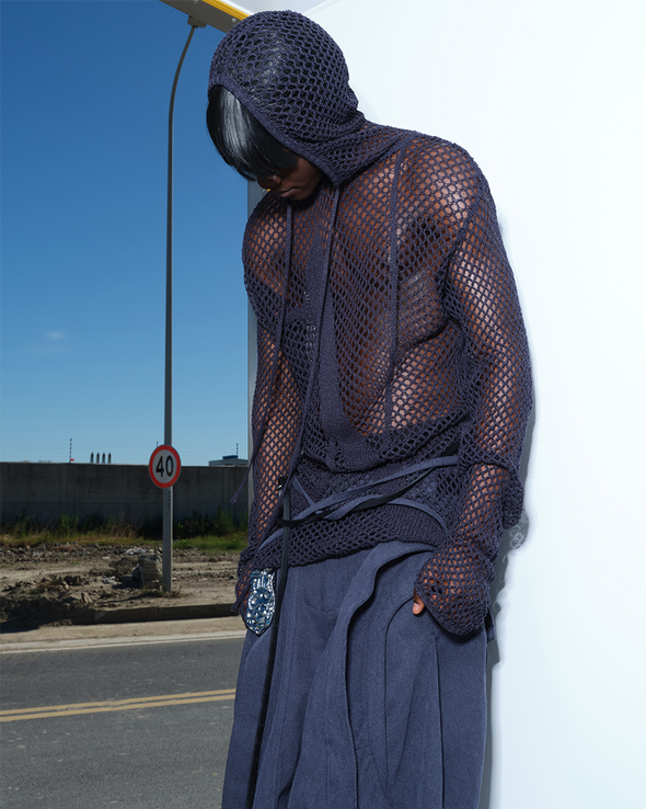 MESH EMBROIDERY HOODIE (NAVY)