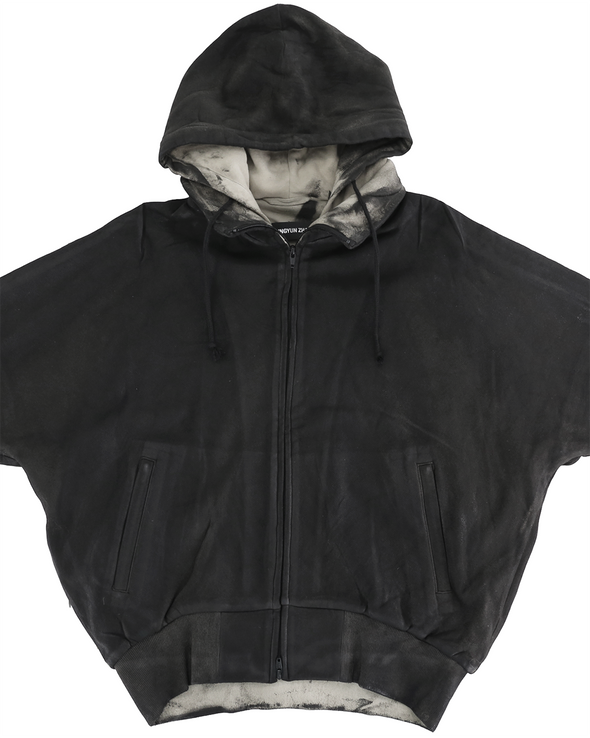 COATED ZIP-UP HOODIE (BLACK)