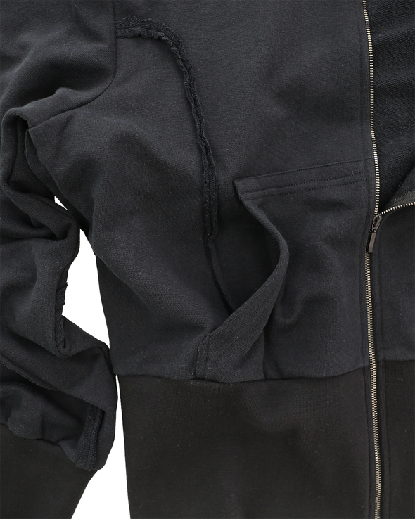 WHITE ZIP UP HOODIE WITH FLAYING DETAILS (DUSKY BLACK)