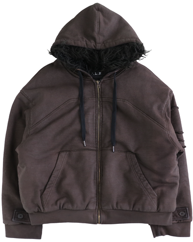 HOODIE WAXED JACKET (DARK BROWN)