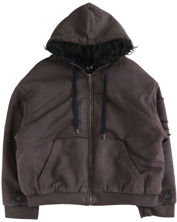 HOODIE WAXED JACKET (DARK BROWN)