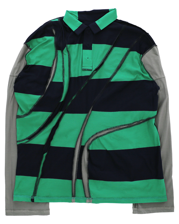 GREEN AND NAVY DISTORTED POLO SHIRT (GREEN/NAVY)