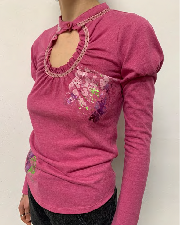 RUFFLED NECKLINE LONG SLEEVE (PINK)