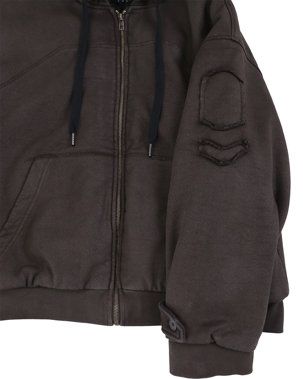 HOODIE WAXED JACKET (DARK BROWN)